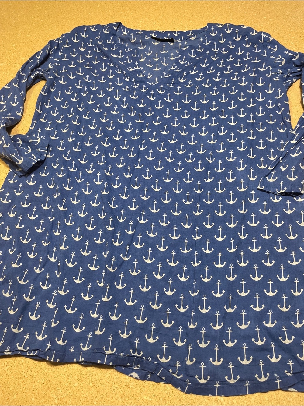 Navy Anchor-Print Long Sleeve Tunic Top